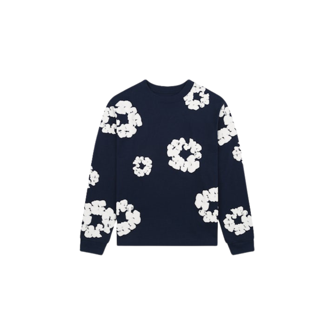 Denim Tears Long Sleeve Cotton Wreath T-shirt Navy