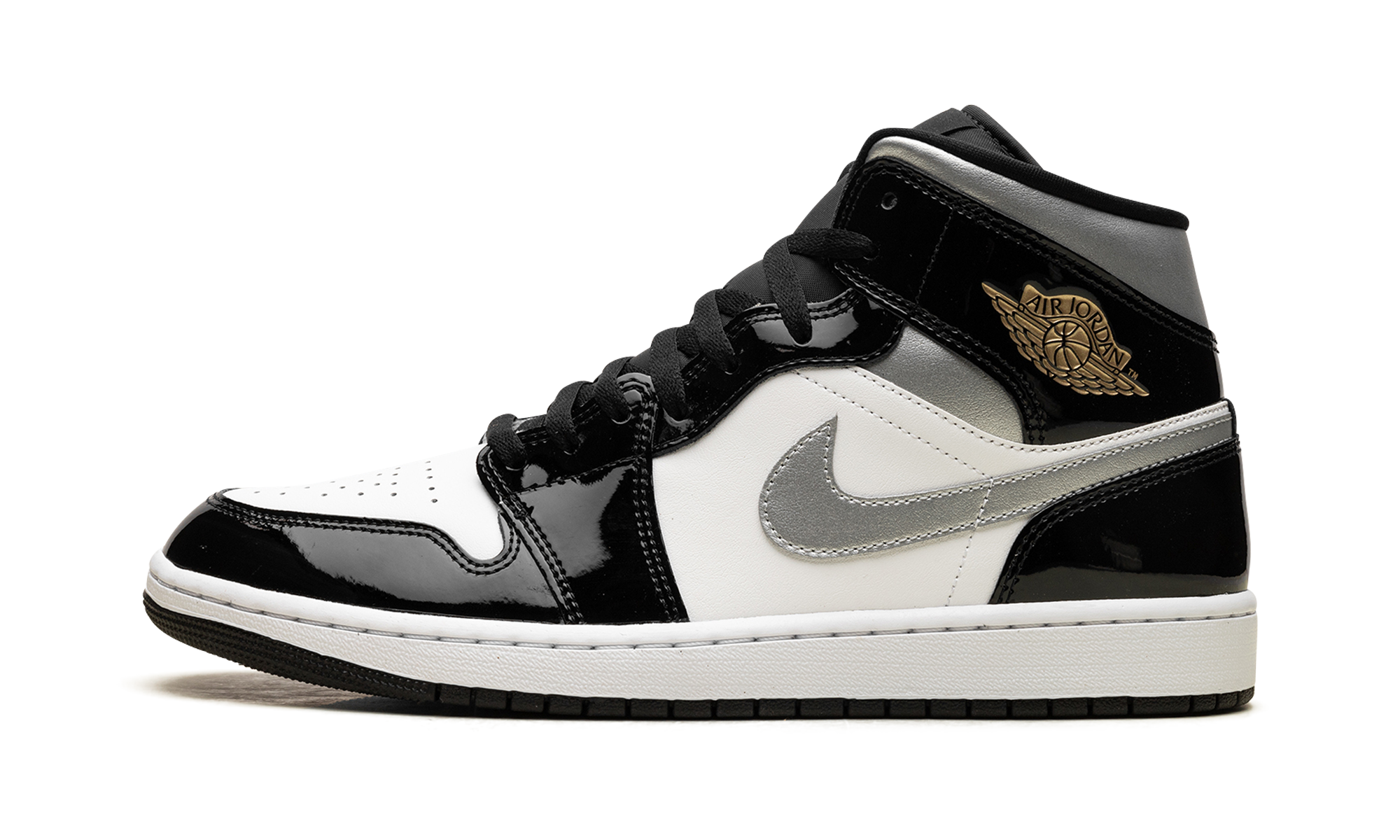 Air Jordan 1 Mid SE Patent Black White Metallic Silver Metallic Gold - resellguru.app