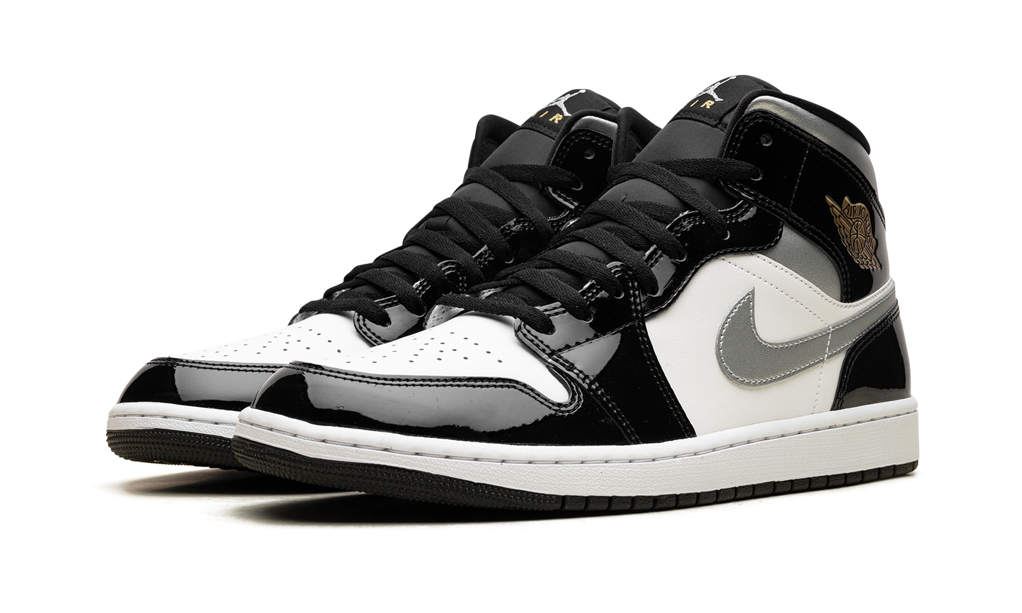 Air Jordan 1 Mid SE Patent Black White Metallic Silver Metallic Gold - resellguru.app