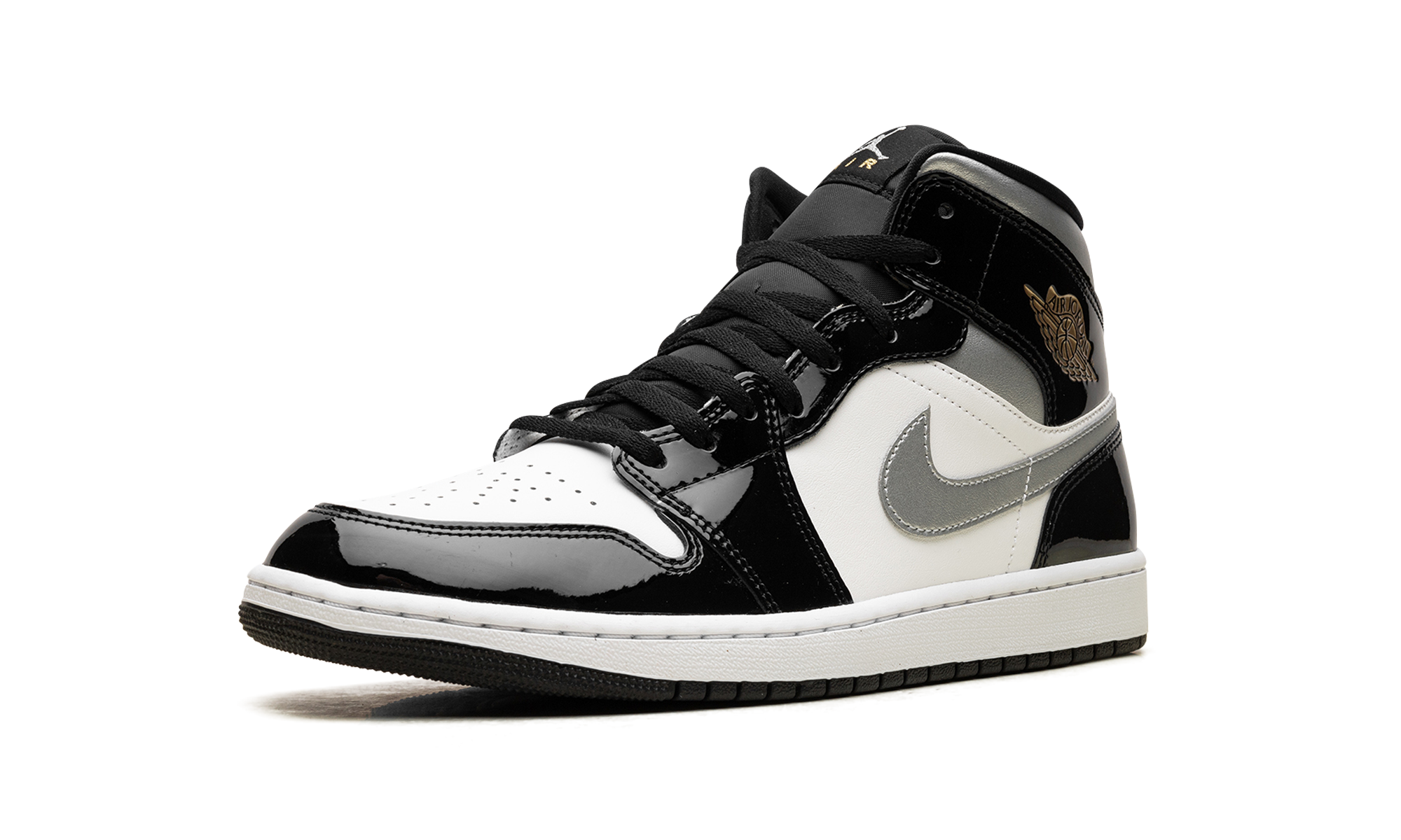 Air Jordan 1 Mid SE Patent Black White Metallic Silver Metallic Gold - resellguru.app
