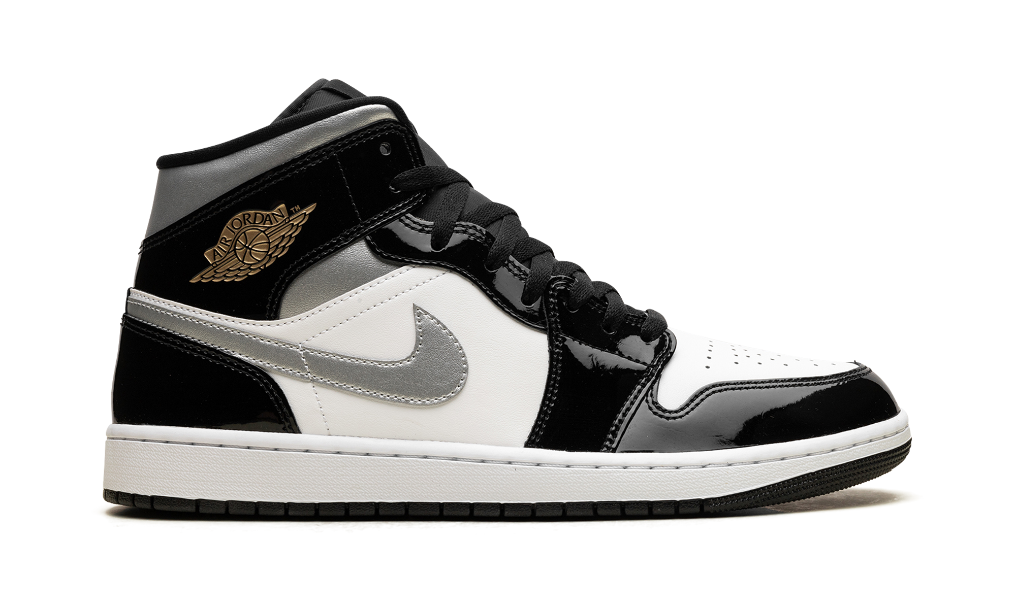 Air Jordan 1 Mid SE Patent Black White Metallic Silver Metallic Gold - resellguru.app