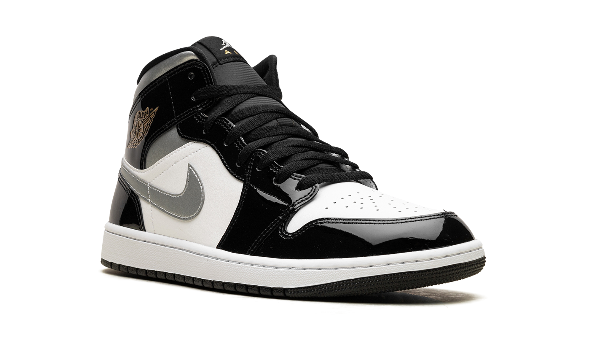 Air Jordan 1 Mid SE Patent Black White Metallic Silver Metallic Gold - resellguru.app